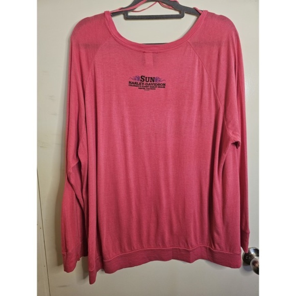 Harley Davidson Womens XL Hot Pink Purple Foil Long Sleeve Sun Denver Colorado - Picture 5 of 7